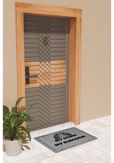 Rugmood Modern Dijtal Baskı Gri My Home My Kingdom Dış Kapı Önü Paspası