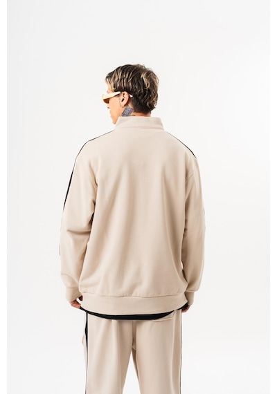 Respire Erkek Pis Dikiş Detaylı Yarım Fermuarlı Diagonel Sweatshirt Bej