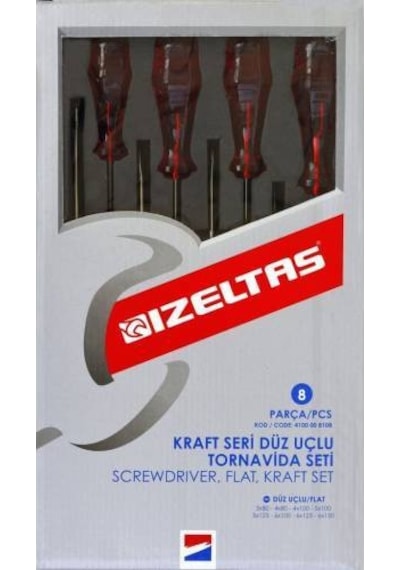 İzeltaş 4100 Kraft Seri Düz Uçlu Tornavida Serisi 8 Parça - 4100008108