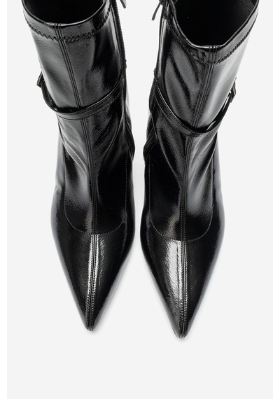 Luvi Shoes Andora Siyah Kırışık Rugan Kadın Topuklu Bot
