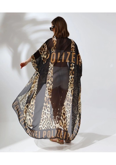Kadın Rahat Kesim Şifon Kimono - Leopar Çok Renk