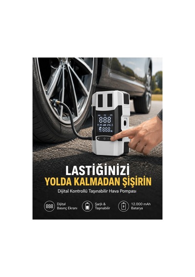 Araç Lastik Şişirme Pompası Ve Akü Takviye Powerbank Bir Arada Yeni Nesil Belirtilmemiş
