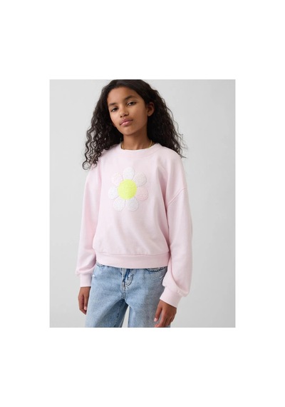 Gap Kız Çocuk Oversized Wedge Flippy-sequin Grafik Baskılı Sweatshirt Pembe