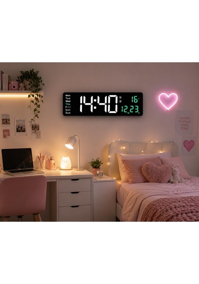 Kumandalı Led Dijital Duvar Saati Büyük Ekran 39 Cm / Geri Sayım Timer, Çift Alarm, Sıcaklık &amp Tarih Gösterg Diğer