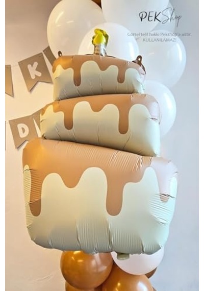 Retro Krem Pasta Folyo Balon Retro Mumlu 3 Katlı Pasta Balon 2 Yaş Mavi