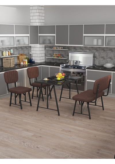 Hayat 70x110 Bendir Mutfak Masası, Mutfak Masası Takımı, Yemek Masası, 2 Sandalye 1 Bench - Kahverengi Kahverengi