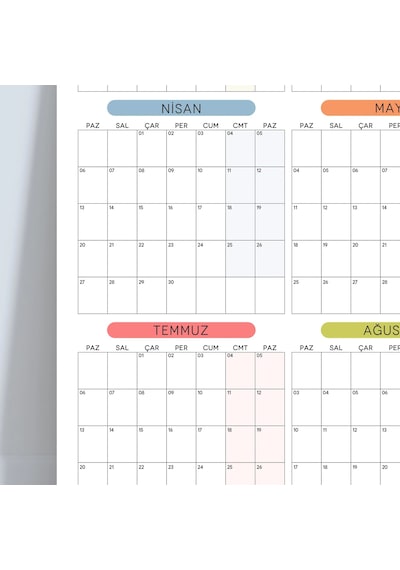 2027 Yıllık Planlayıcı Duvar Takvimi, Aylık Planlayıcı Takvim, Pastel Renkler