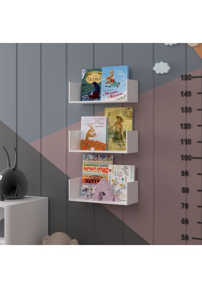 Asra Trend Çocuk Odası Duvar Rafı Kitaplık ÇR-03 %100 MDF 3'lü Set Beyaz