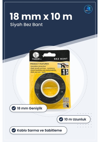 Bez Bant 18 Mm X 10 M Siyah Yalıtım Esnek Kablo Sarma Onarım Sabi