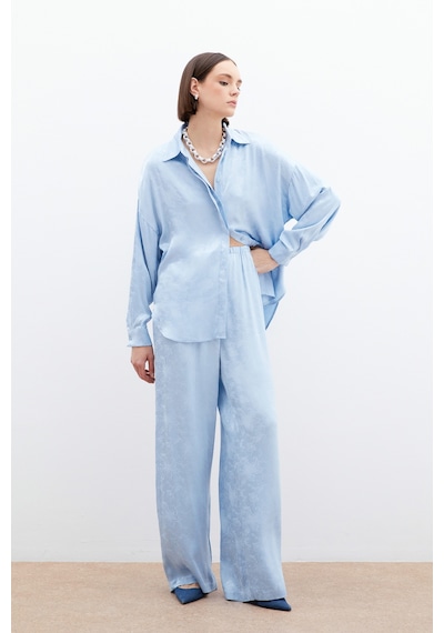 Sateen Jakarlı Saten Pantolon - Bebe Mavi-136049 Bebe Mavi