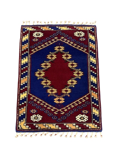 El Dokuma Kız Bergama Halısı 69x94 Kök Boya Lacivert Bordo %100 Yün Halı