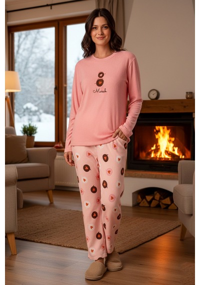 Remsa Kadın Termal Uzun Kol Pijama Takımı 4753 Pembe01 Pembe01