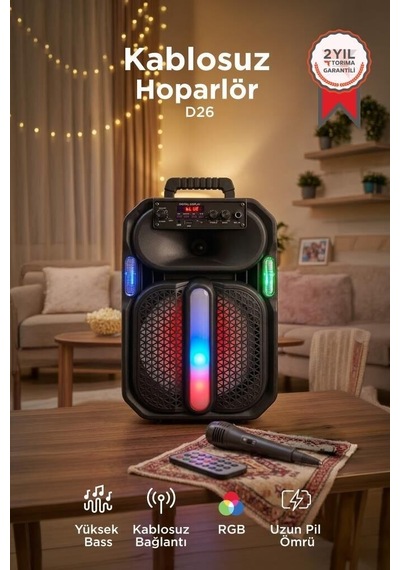 Özel Üretim Taşınabilir Parti Aktivite Bluetooth Hoparlör D26 Siyah