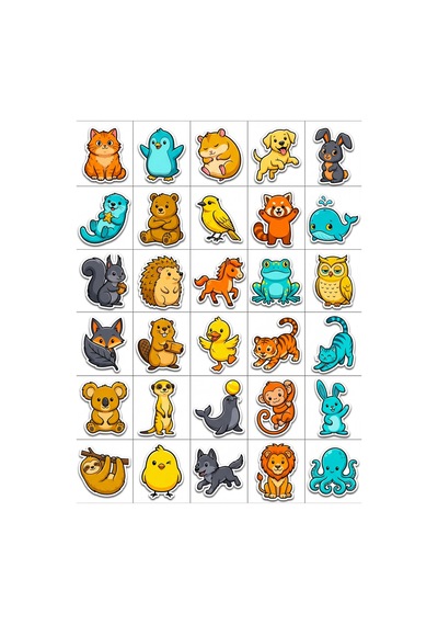 30 Adet Sevimli Hayvanlar Sticker Seti - Laptop Telefon Ve Defter İçin Çok Renkli