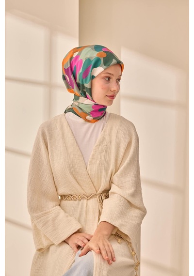 Silk Home Aura Eşarp 140003-09 Petrol Yeşili, Turuncu, Mor, Pembe