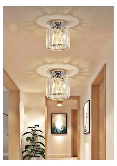 Bohem Aydınlatma Modern Kristal Tavan Plafonyer Avize Koridor Antre Uyumlu Şeffaf Kristal Cam Gold Avizeler Gold 1