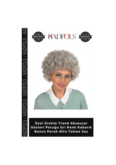 Özel Üretim Trend Aksesuar Gösteri Peruğu Gri Renk Kabarık Bonus Peruk Afro Takma Saç