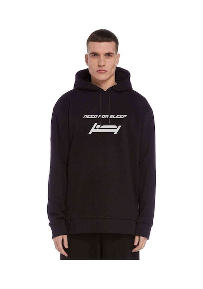 Need For Sleep Baskılı Siyah Erkek Örme Kapşonlu Sweatshirt