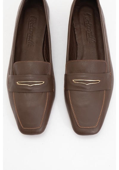 Luvishoes Luvi Shoes Irıdessa Kahverengi Cilt Hakiki Deri Tokalı Küt Burun Kadın Loafer Ayakkabı Kahverengi Deri