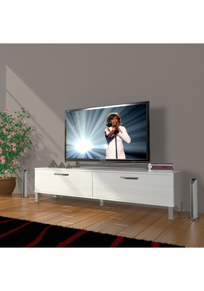 Decoraktiv Eko 140 Mdf Std Krom Ayaklı Tv Ünitesi Tv Sehpası - Parlak Beyaz Parlak Beyaz