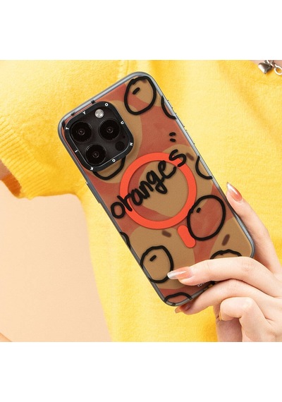 Apple Uyumlu iPhone 15 Pro Max Kılıf Magsafe Özellikli Bee Brown Tasarımlı Youngkit Funny Serisi Turuncu