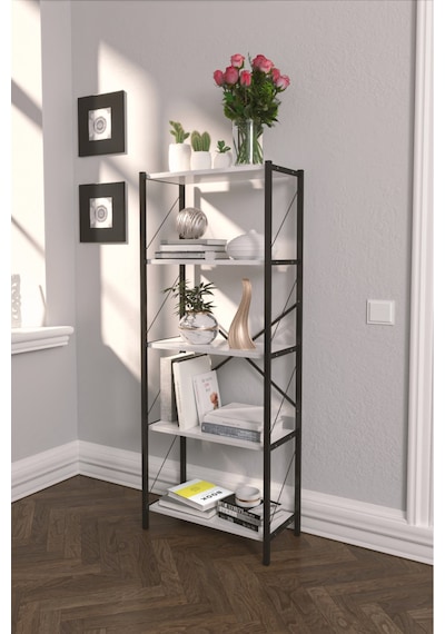 Metal Kitaplık 5 Raflı Kitaplık Dosya Kitap Rafı Ofis Ev Rafı Beyaz