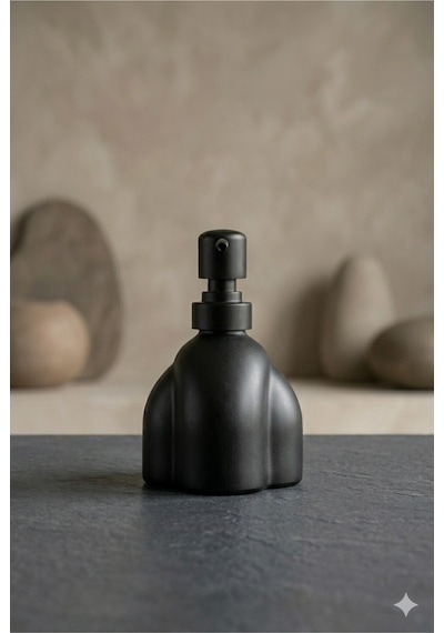 Modern Kabartmalı Cam Sıvı Sabunluk, Mat Minimal Dekoratif Tasarım, 250 Ml, 14 X 9 X 5,5 Cm Siyah