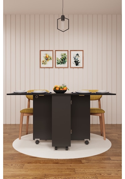 Asra Trend Katlanır Mutfak Masası KM-29 %100 MDF Tekerlekli Akıllı Yemek Masası Koyu Gri Asra Trend Katlanır Mutfak Masası KM-29 %100 MDF Tekerlekli Akıllı Yemek Masası Koyu Gri