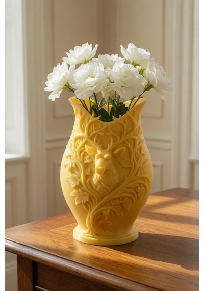 3d Baskılı Geyik Desenli Dekoratif Vazo 15 Cm Sarı