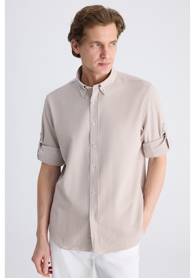 D'S Damat Ds Damat Regular Fit Bej Çizgi Desenli Pamuklu Gömlek 4hc02sn062650 Bej