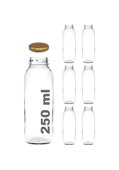 250 Ml Metal Kapaklı Meyve Suyu, Meşrubat, Limonata Şişesi 250 Cc Cam Şişe 6 Adet Altın/gold