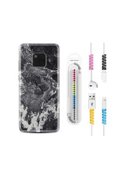 Huawei Mate 20 Pro Kılıf Kablo Koruyuculu Black Marble 4 1383