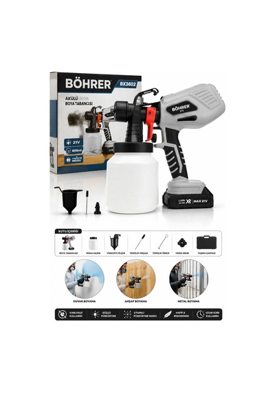 Böhrer Ba011415 Boya Tabancası 2 Akülü 21v 2ah - 1.8mm Meme Ağzı