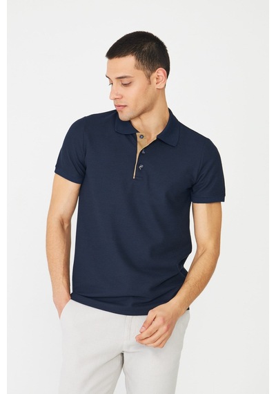 Lacivert Modern Kesim Polo Yaka Erkek T-shirt Laci