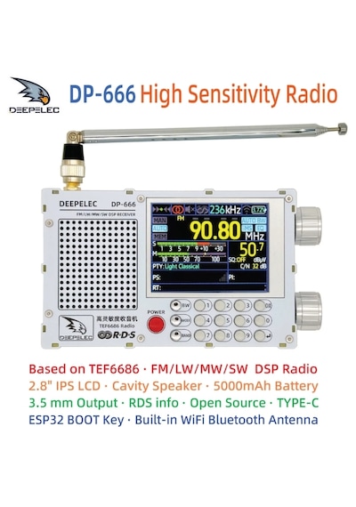 Deepelec Dp-666 Tef6686 Çipli Yüksek Hassasiyetli Taşınabilir Radyo Alıcısı Rds Destekli