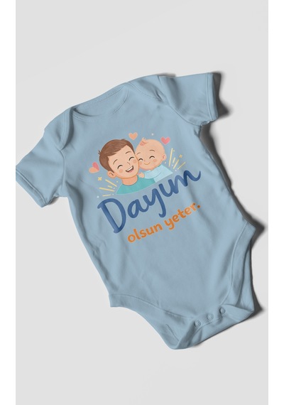 Morivokids Dayım Olsun Yeter Kısa Kollu Bebek Body %100 Pamuk Bebe Mavisi