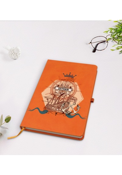 Kişiye Özel Gemi Tasarımlı Turuncu Termo Deri Defter Model 4