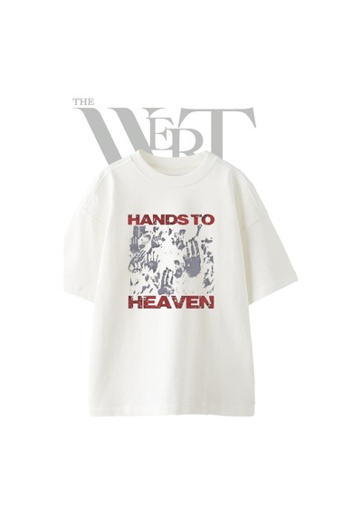 Thewert Grunge El Izleri Tasarım Baskılı Ünisex Beyaz Oversize T-shirt