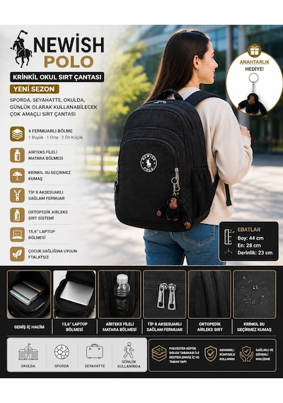 Newish Polo Klinkır Bayan Sırt Çantası Yeni Sezon -siyah Siyah