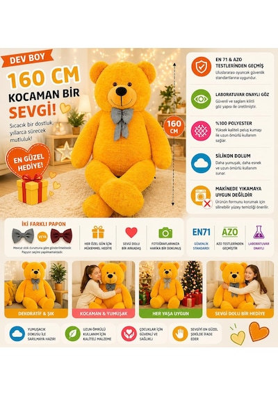 160 Cm Dev Pelüş,papyonlu Peluş Ayı,yumuşak Ve Sevimli Büyük Boy Oyuncak,sarılmalık Ayı,papyonl