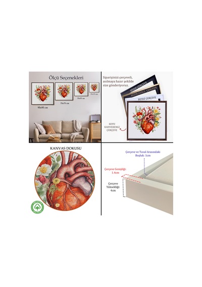 Ahşap Çerçeveli Çiçeklerle Çevrili Kalp Tablosu - Doktor Hediyesi-8326
