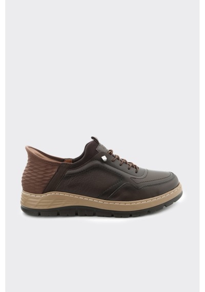 Derinet Hakiki Deri Lastik Bağcıklı Erkek Sneaker Kahve Kahve