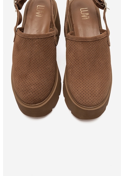 Luvi Shoes Caldrıs Taba Süet Hakiki Deri Önü Kapalı Kalın Tabanlı Kadın Sandalet