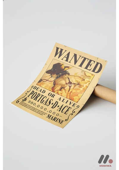 One Piece Portgas D Ace Wanted Poster, Çerçevesiz Yüksek Kalite Duvar Afişi - Anime Severlere Özel H