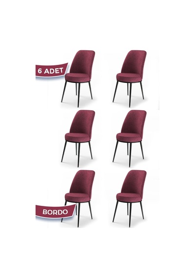 Canisa Concept Dexa Serisi 6 Adet Bordo Sandalye Siyah Ayaklı Bordo