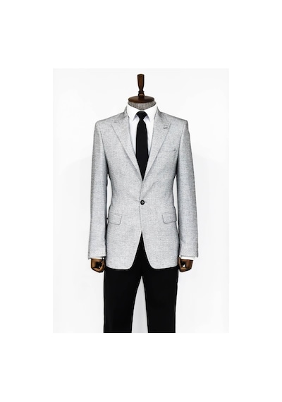 Wessi Kendinden Desenli Slim Fit Gri Erkek Ceket Gri
