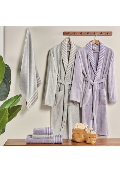 Taç Pure Cotton Alba Lavanta Gri Aile Seti Bornoz Takımı Çok Renkli