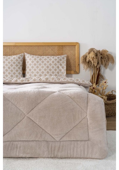 Rivaistanbul Bej Geometrik Loura Çift Kişilik Çift Taraflı Lüx Wellsoft Yorgan Seti 195x215 Cm Bej