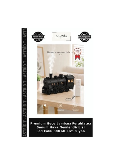 Premium Gece Lambası Ferahlatıcı Sunum Hava Nemlendiricisi Led Işıklı 300 Ml H21 Siyah