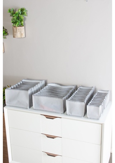 Serstil 11 Gözlü Çekmece Içi Antrasit Çizgili Düzenleyici Organizer - Small - 11 X 41 X 12 Gri